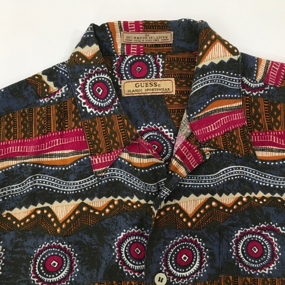 Guess Men's Geometric Abstract Button Down Shirt - Picture 2 of 4